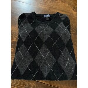 Dockers Mens XLT Argyle‎ Chenille Crewneck Sweater Black Grey Tall XL